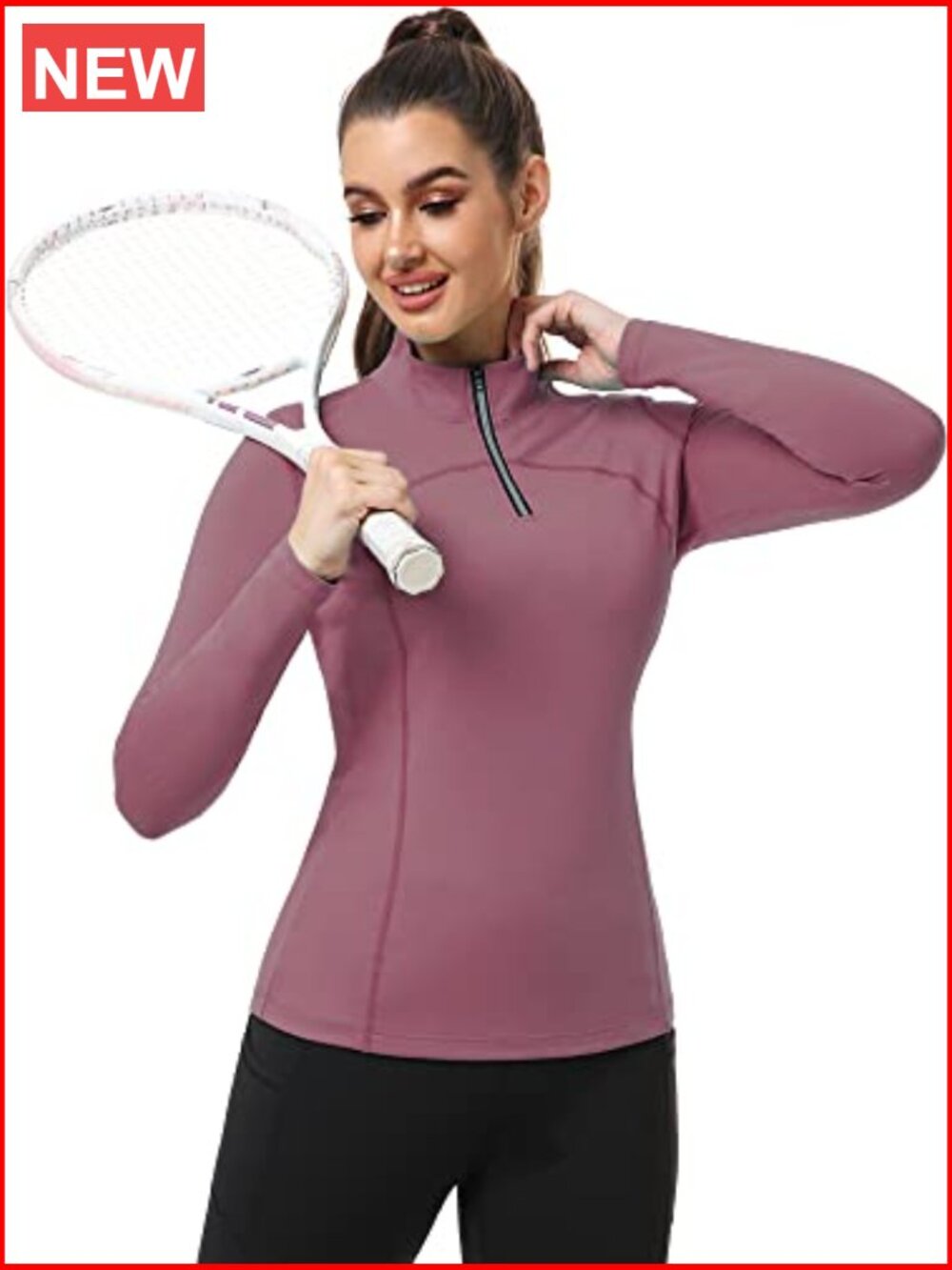 Compression Long Sleeve Half Zipper Running Shirt Polyester Spandex - Picture 4 of 7
